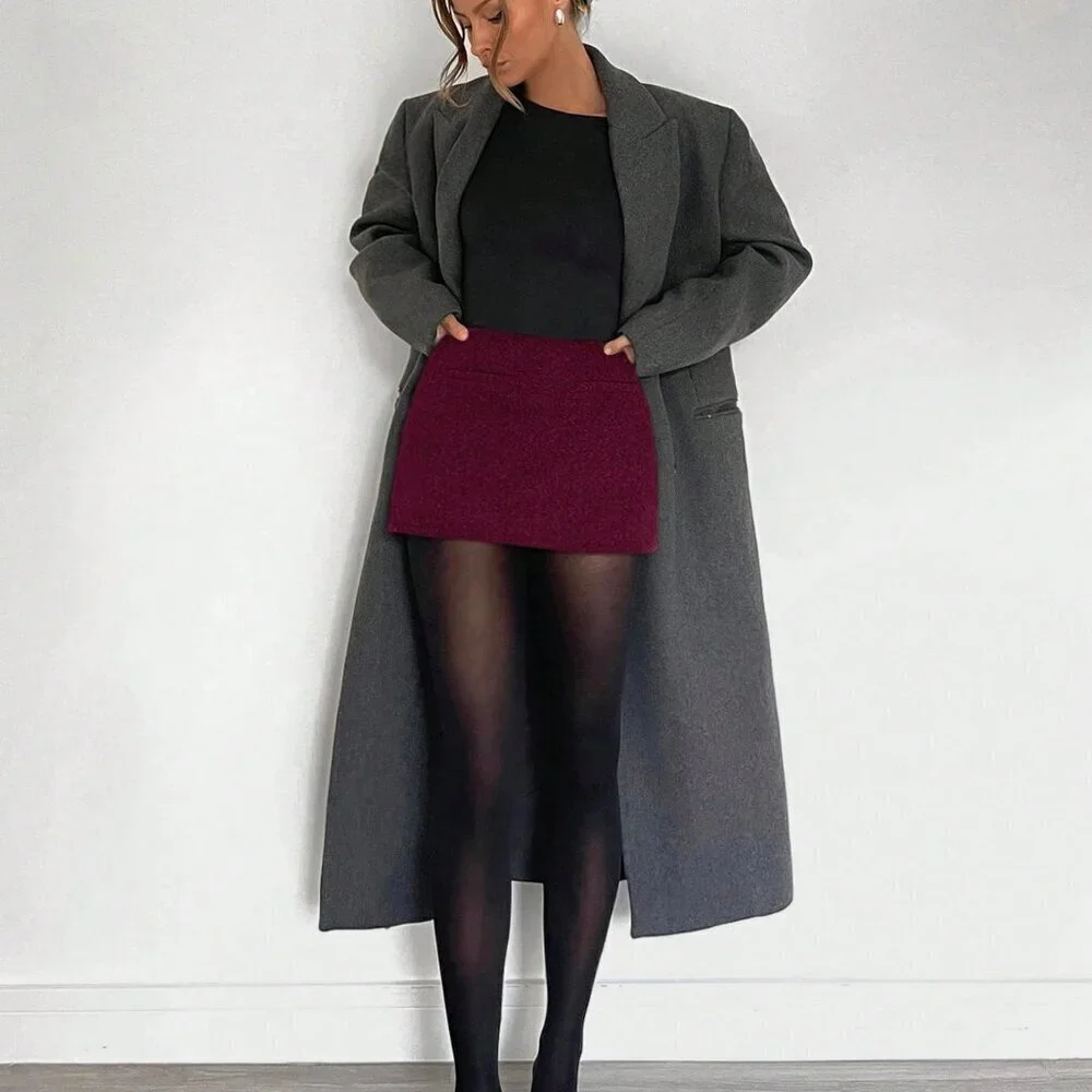 Burgundy Casual Women's texture Mini Skirt